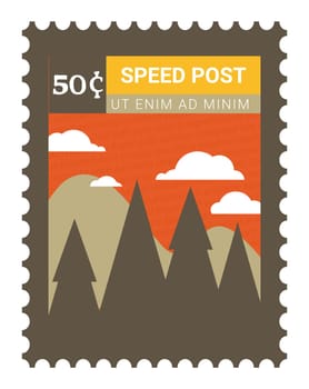 Speed post, postcard or mark with mountains scene