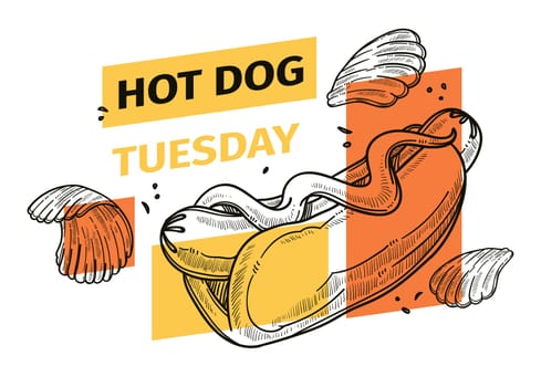 Hot dog Tuesday, street food promotional banner