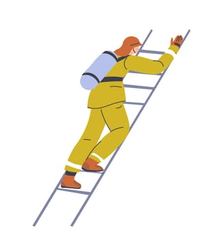 Fireman climbing on ladder, firefighter at work