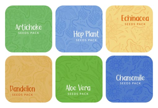 Packaging design set for organic herb plant seeds