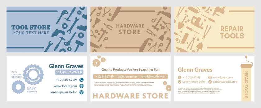Business card design set for tool store advertising