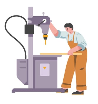 Carpenter working with factory equipment vector