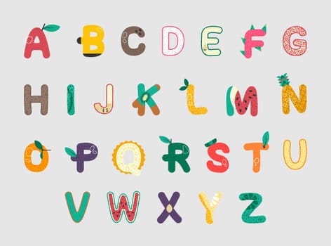 Typography font set design with fruit decoration