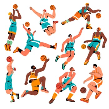 Sportsmen basketball players in motion vector