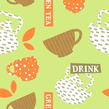 Green tea drink, shop or store seamless pattern