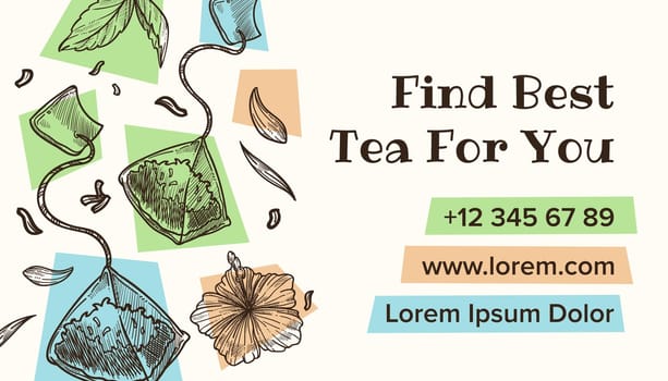 Find best tea for you, business card with contact
