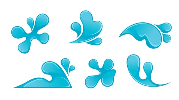 Water splashes and drops, droplets or waves vector