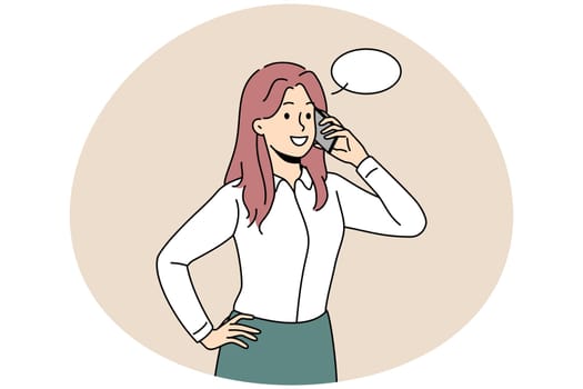 Businesswoman talk on cellphone with client
