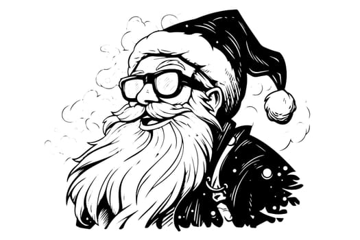 Santa Claus head in a hat sketch hand drawn in engraving style vector illustration.