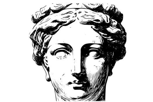 Statue head of greek sculpture hand drawn engraving style sketch. Vector illustration. Image for print, tattoo, and your design.