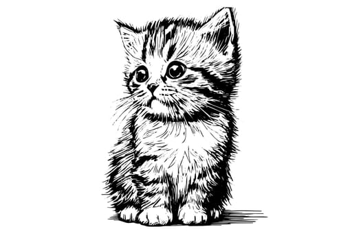 Cute cat hand drawn ink sketch engraving vintage style.Vector illustration.