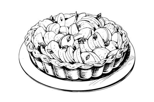 Apple pie hand drawn engraving style vector illustration.