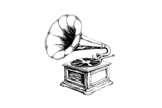 Retro phonograph gramophone vintage engraved vector illustration. Sketch hand drawn art.