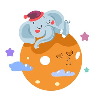 Sleepy elephant character on full moon vector