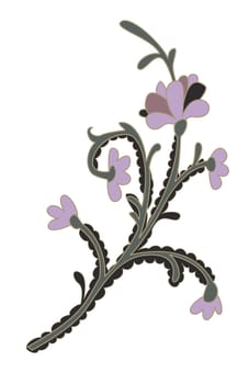 Blooming flowers on branch, twig of paisley decor
