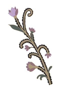 Flower branch with blossom and foliage, paisley