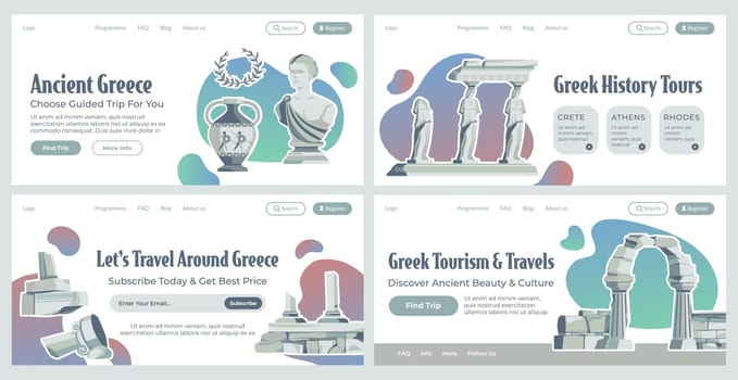 Landing page collection with ancient greece tour