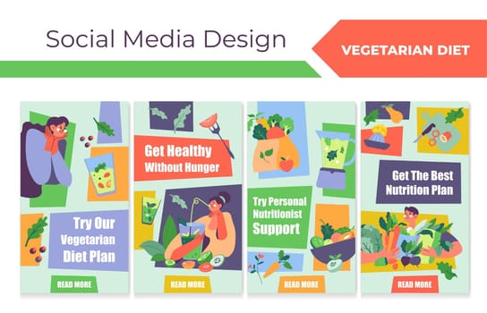 Social media story set with vegetarian diet plan