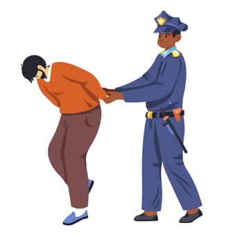 Policeman arresting criminal officer with offender
