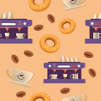 Coffee shop drink and desserts seamless pattern