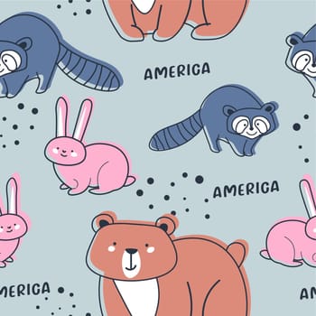 American animals and biodiversity, seamless print