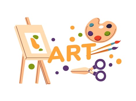 Art lessons, easel with canvas and paints vector