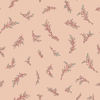 Branches with leaves, vintage flora seamless print