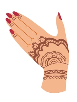 Hand of woman with manicure and henna designs