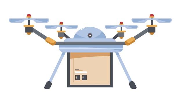 Drone with wings carrying parcel, delivery vector
