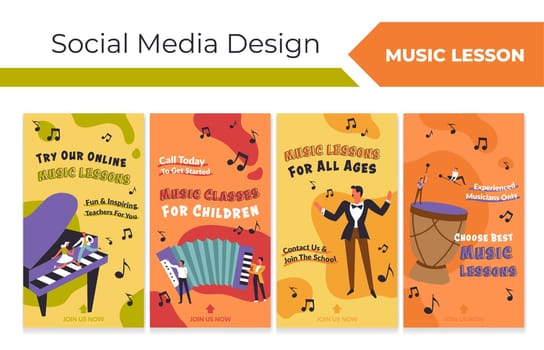 Social media story set with music school ad