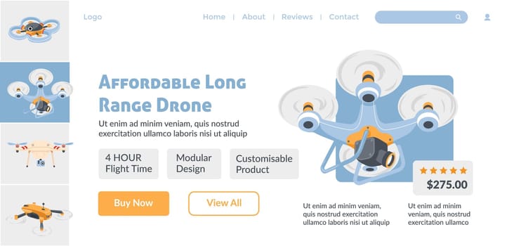 Affordable long range drone, website page shop