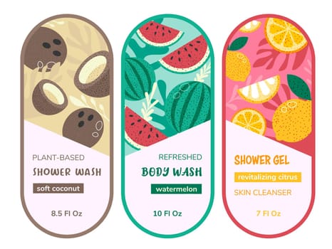 Shower wash and body gel, product packages vector