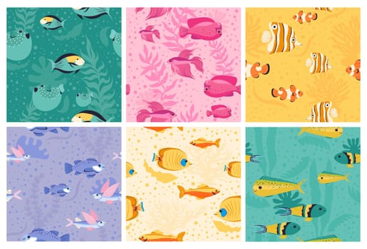 Decorative pattern set with ocean fish in water