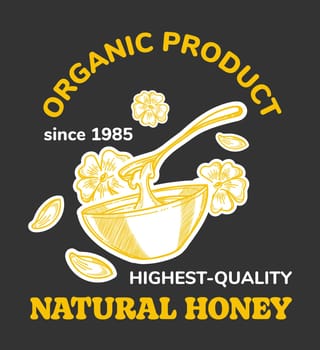 Organic product natural honey, since 1985 quality