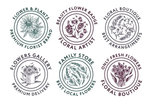Round label design set for floral boutique ad