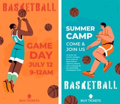 Summer camp, basketball game day, flyer or banner