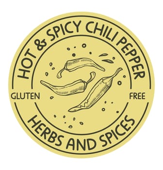 Hot and spicy chili pepper herbs and spices label
