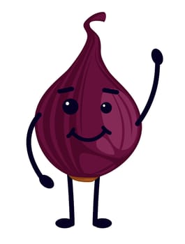 Waving onion cartoon character with smiling face