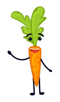Smiling and waving carrot cartoon character vector