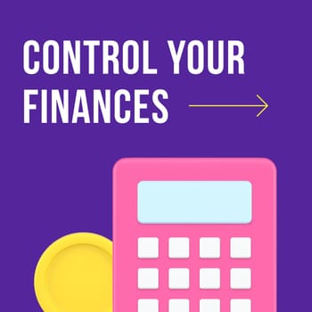 Control your finances budget balance social media post design template 3d realistic vector