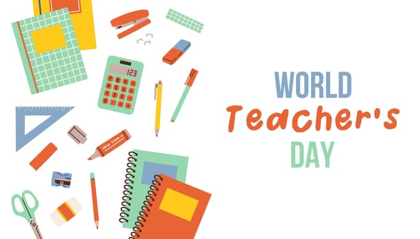 World teachers day vector illustration with school equipment for poster, brochure, banner and greeting card