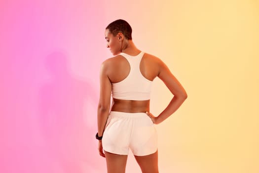 Calm slim millennial latin woman athlete in sportswear rest from workout