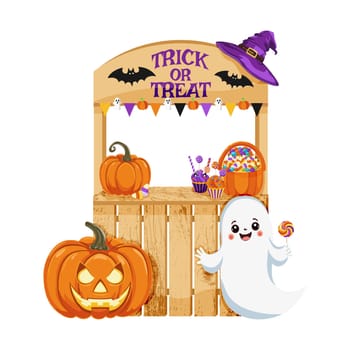 Party send with Halloween symbols. Wooden booth
