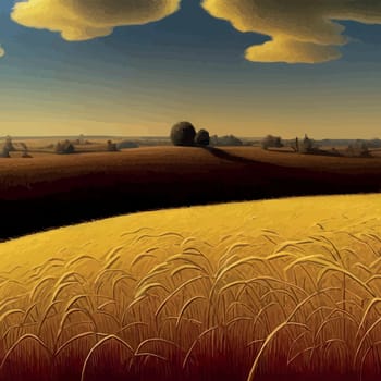 Landscape of wheat field, countryside scene, summer, panorama view vector illustration