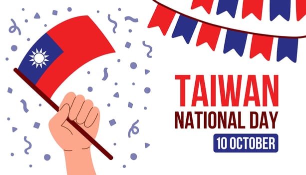 Taiwan national day greeting card, banner with template text vector. Taiwanese memorial holiday 10th of October