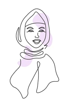 Cheerful Muslim woman wearing hijab, girl vector