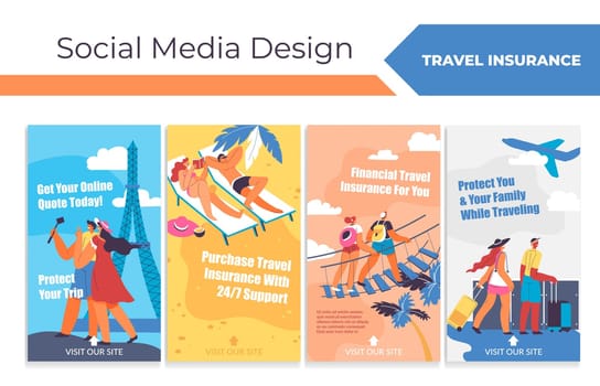 Web page story design set with travel insurance