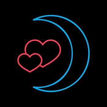 Crescent moon with heart shaped stars vector icon