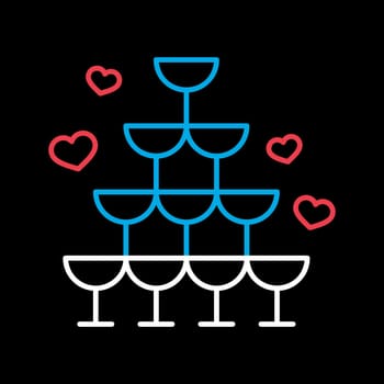 Wedding pyramid from glasses isolated vector icon