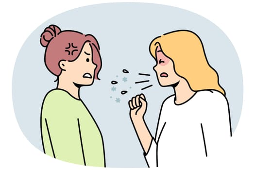Unhealthy woman coughing near friend